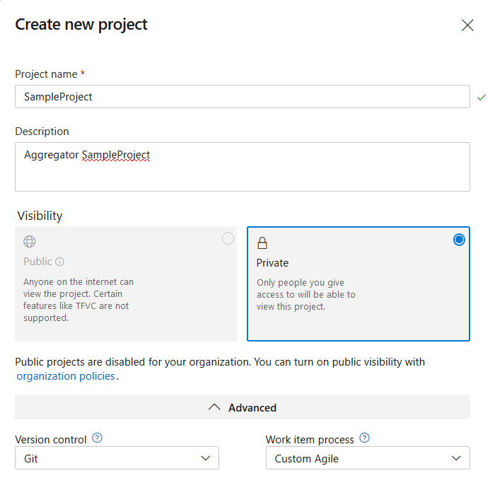 <em>SampleProject</em> using <em>Custom Agile</em> template